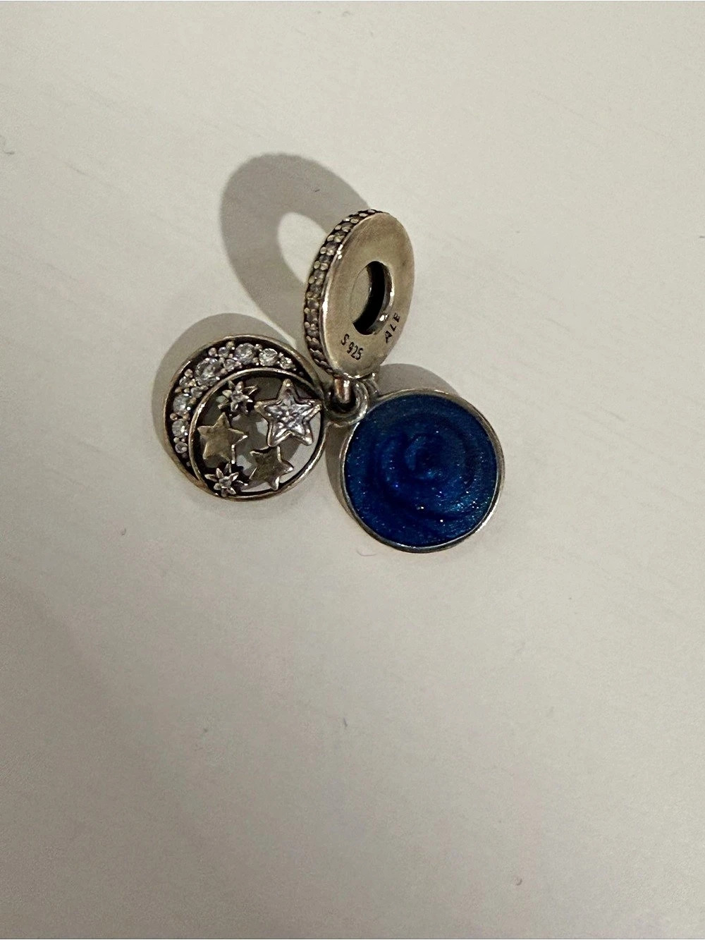 Pandora Moon & Blue Sky Dangle Charm Silver & Blue Charm Earrings